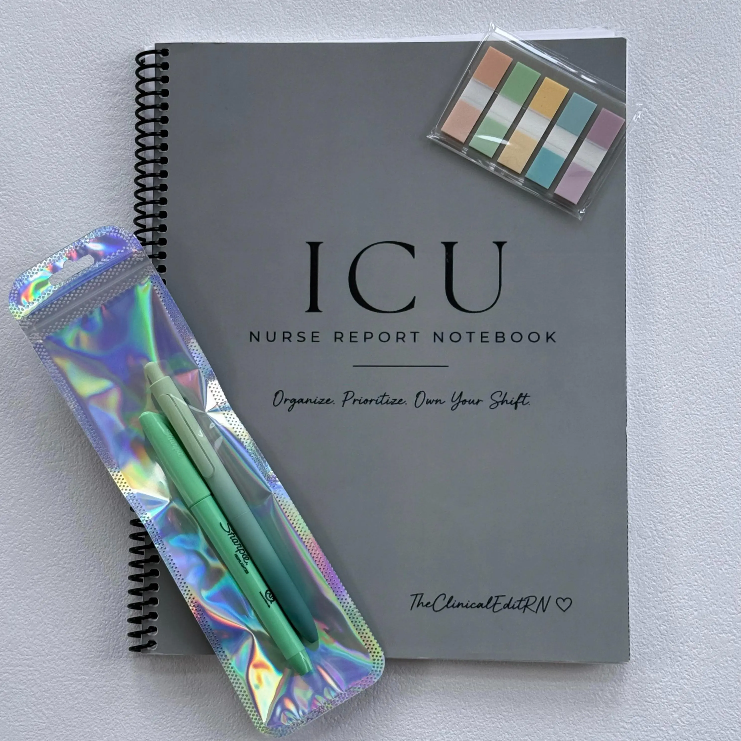 ICU Nurse Shift Essentials Bundle, Office Notebooks & Supplies with Organized Favorites, Highlighters, Orientation Tools, Graduation Gift-Ready Packaging Included, Reusable Pouch