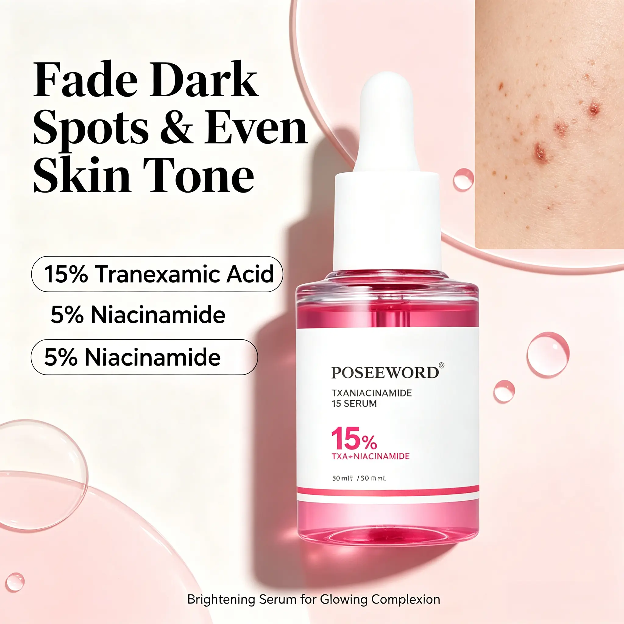 15% Tranexamic Acid & 5% Niacinamide Serum, Brightening Serum, Fade Dark Spots, Even Skin Tone Facial Serum 30ml