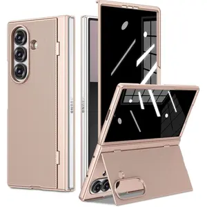 for Z Fold 7 Case with Kickstand, Built-in Privacy Screen Protector, Support Wireless Charging, Slim Anti-Scratches Shockproof Protective Phone Cover Girls Women Covers for Galaxy Z Fold 7, Gold