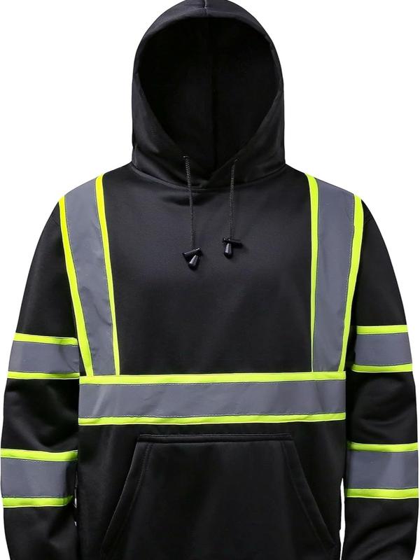 High Visibility Safety Sweater Black Hoodie Pullover with Reflective Strips for Enhanced Visibility