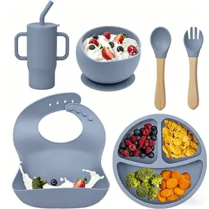 Silicone Baby Feeding Set, Baby Plate Set, 6-Piece Set for Independent Feeding, BPA-Free Baby Tableware Set, Stage 1 Complementary Food Tableware, 6 Months and Up, Helps Babies Transition to Independent Feeding, A Great Gift for your Baby.