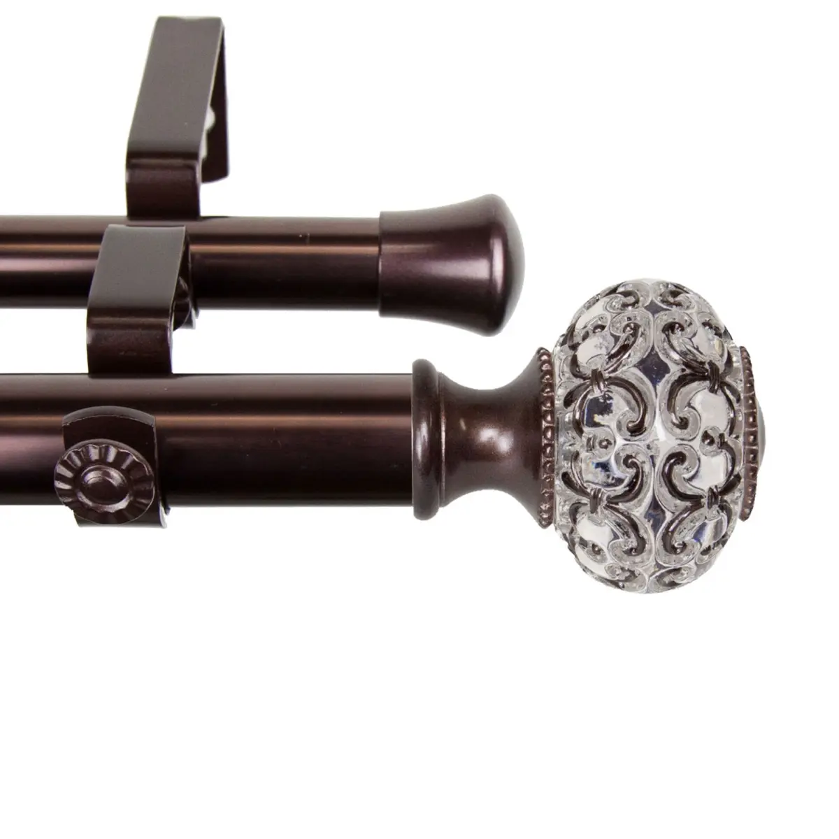 Double Curtain Rod - 1 in Bronze Bailey Style, Metal Build, 28-48 In Adjustable Length, 3.3 lbs, for Home Interiors Window Dressing, Traditional Look Curtain & Blind Accessories
