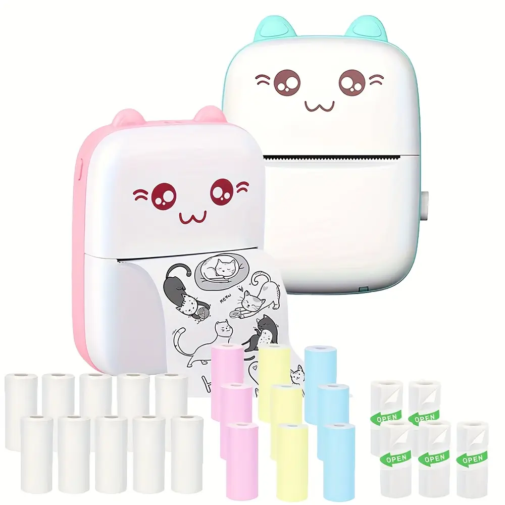 Pocket Mini Printer With 24 Rolls Paper, Portable Thermal Printer, Label Receipt Sticker Photo List Notes Inkless Smart Printing Gift For Decoration Birthday, Christmas, Valentine'S Day