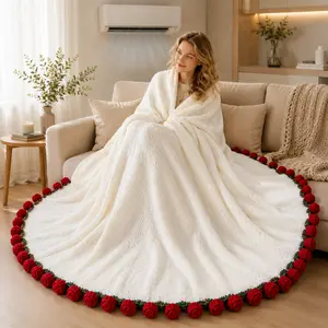 BUYHAPPY Rose Hand-Woven Blanket Pure Handmade Blanket with Artificial Mixed Flowers & Lavender Plant Perfect Gift for Mothers Elders Special Occasions 0