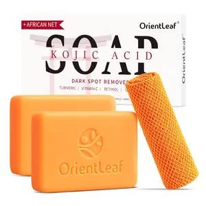 ORIENTLEAF Kojic Acid Soap, Turmeric Soap Bar for Dark Spots, Fresh Citrus Scent, Gentle for Face and Body Wash with Vitamin C, Shea Butter, Retinol, Gifts for Women (3 PACK)