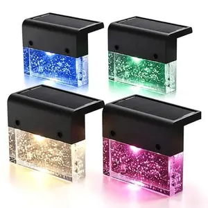 4-Pack Waterproof Outdoor Solar Step Lights, Bright LED Deck Railing Lights with 2 Modes: Warm White & 7 Colors, Ideal for Gardens, Patios, Pool Areas