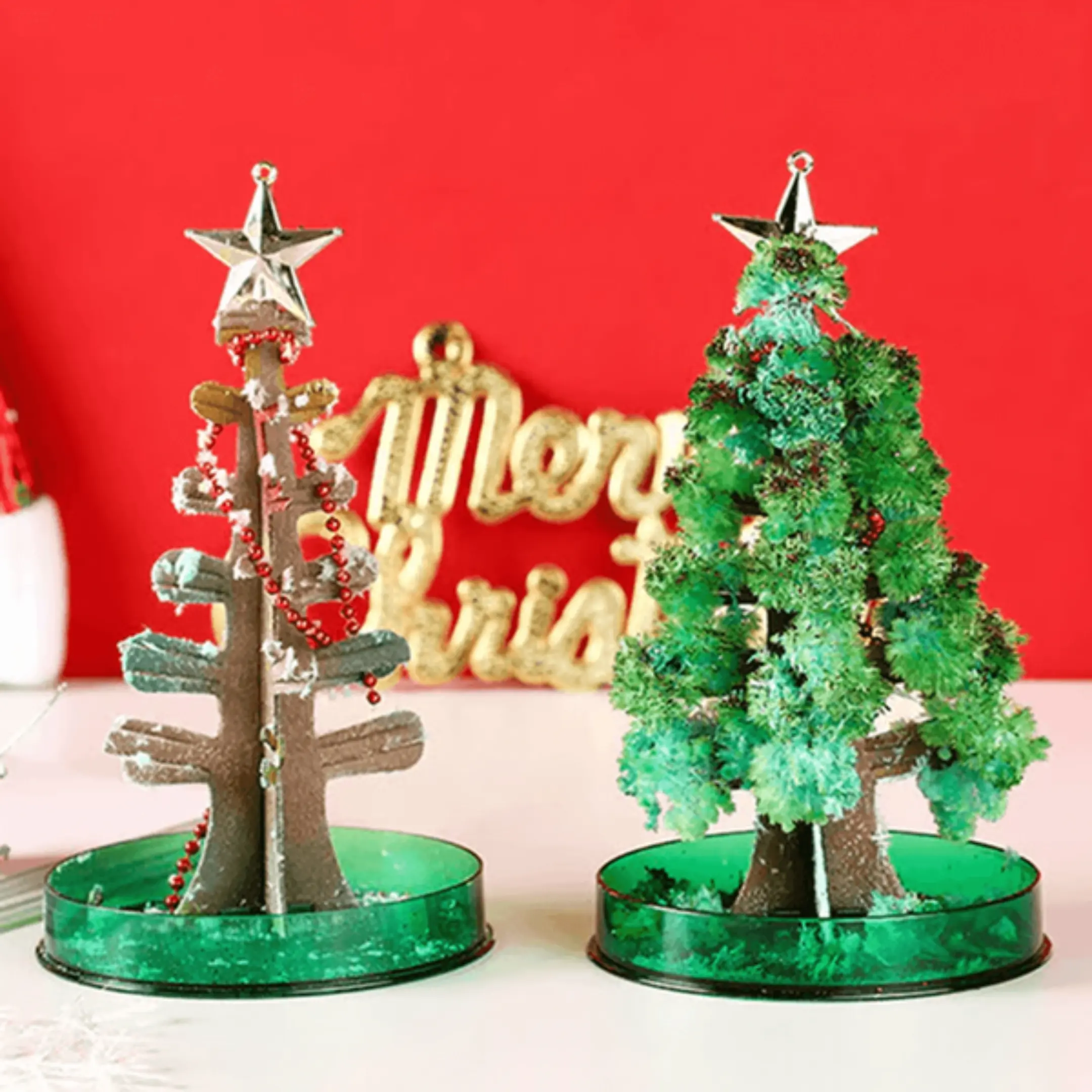 DIY Design Magic Growing Christmas Tree with Crystal Blossom, Star Top, Beaded Garland & Crystals, Festive Holiday Gift, Great for Party Decoration (Home Supplies)