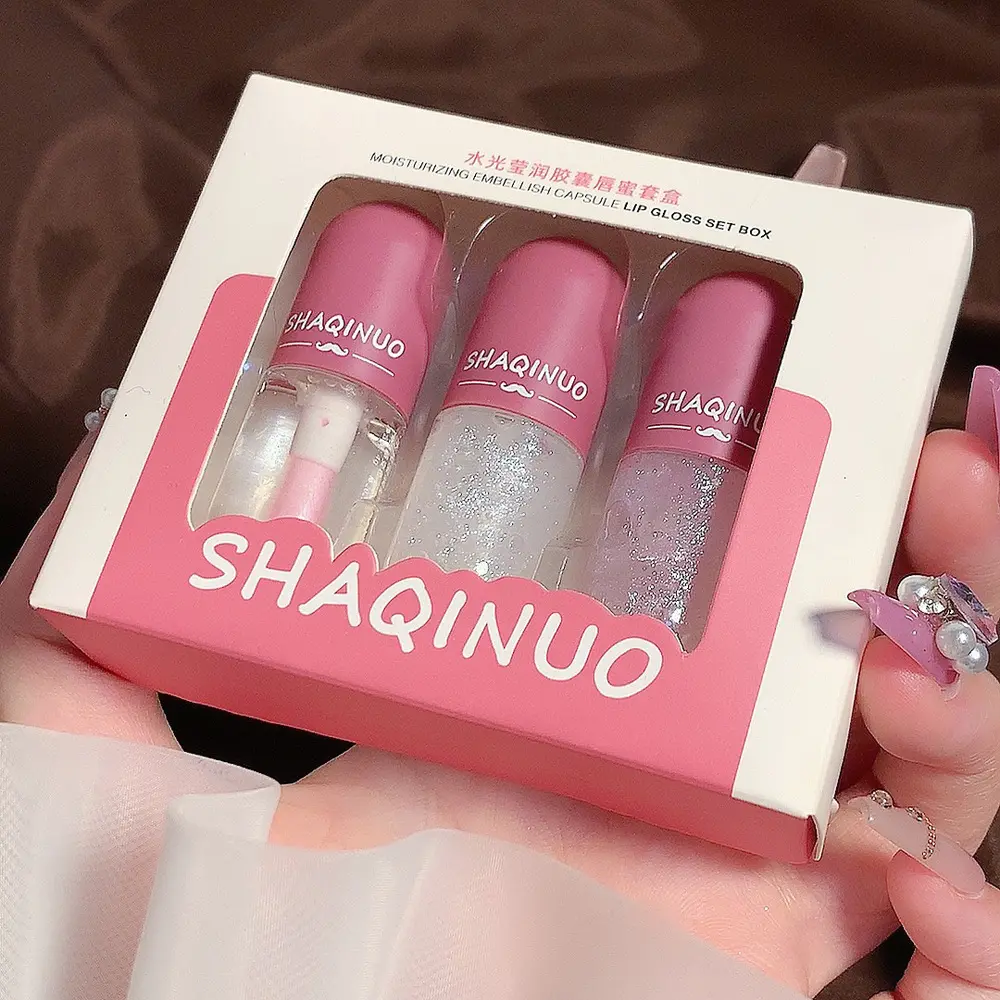 Mini capsule lip gloss set, moisturizing transparent lip oil, shiny and temperature-changing plumping lipstick, creating a glass lip effect, Glossy
