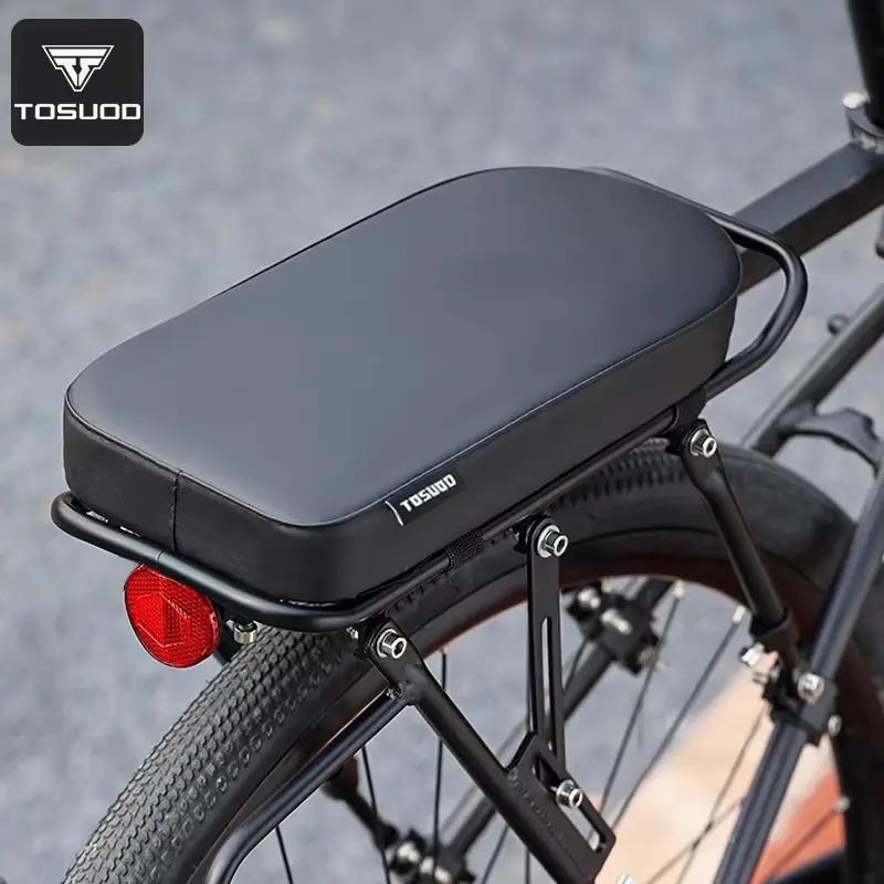 TOSUOD Bike Rear Seat Cushion for Adults, Extra Thick Passenger Seat Pad for Rear Bike Rack, Waterproof PU Leather, High Density Foam, Shock Absorbing Bicycle Rear Saddle for E-Bike, Electric Bike, Cruiser, MTB, City Bike Accessories