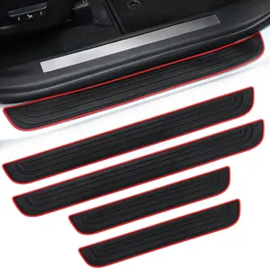 Car Door Threshold Protection, 4PCS Door Edge Step Dust Shield Cover, Door Width 23.6x1.96inch Car/SUV Universal Rubber Scratch Resistant Exterior Accessories (Red borde)