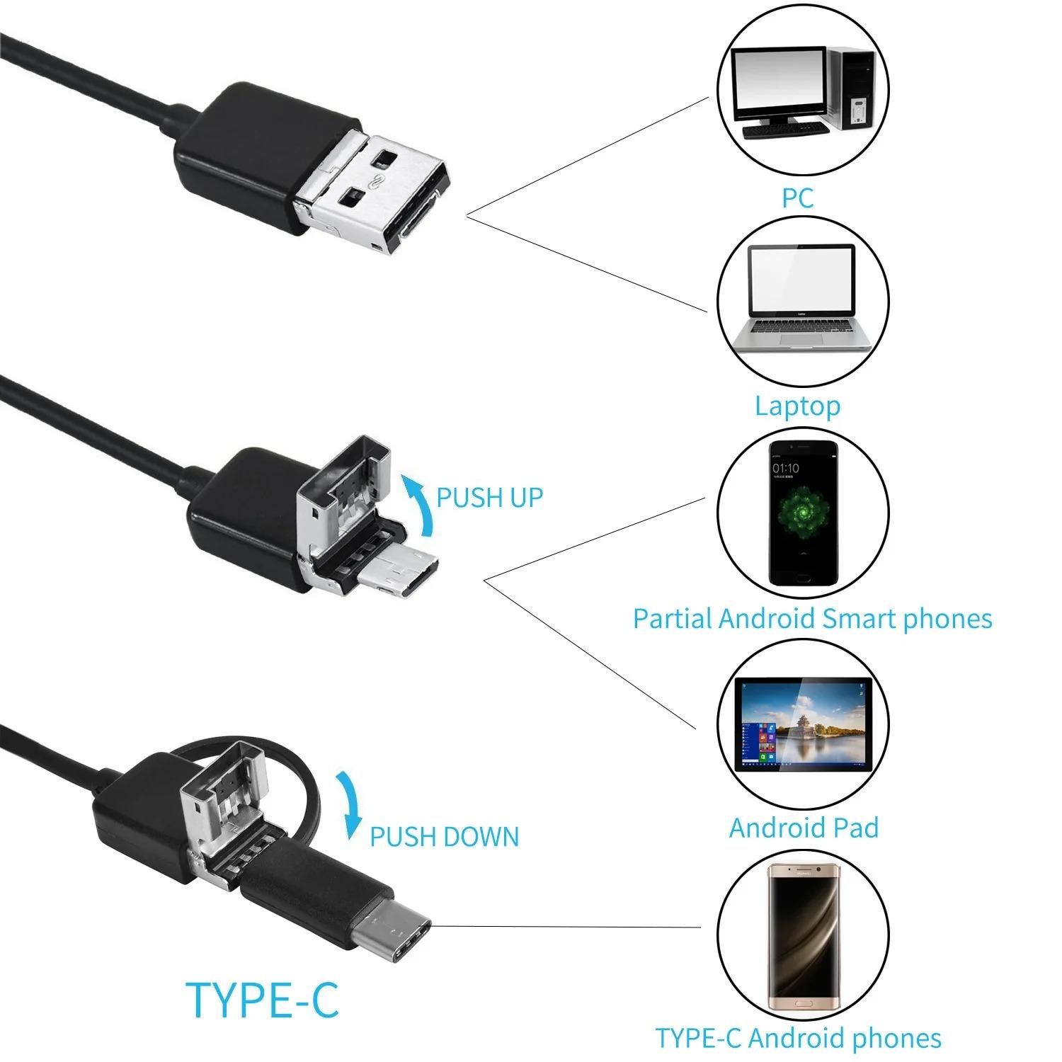 3 in 1 USB Endoscope for OTG Android Phone 7mm Borescope Inspection for PC MacBook Snake Camera For Pipeline