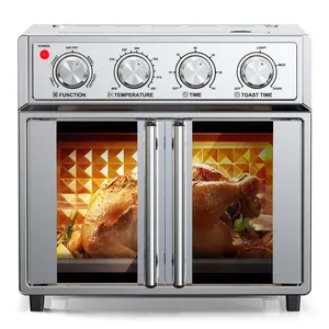 27.5QT Extra-Large French Double-Door air fryer Convection Toaster oven , 1700W, 7 Preset Menus, 7-in-1 Multi-Function for Bake, Roast, Grilling,Toast,Dehydrate& Defrost, Stainless Steel,silvery convection steam circulation hot