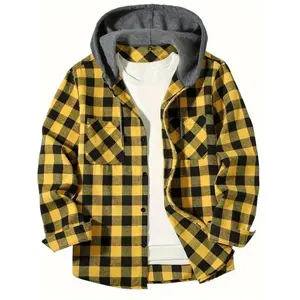 [Long Sleeve Plaid Hooded Shirt] Men's Casual Hooded Plaid Shirt, Long Sleeve Button Up Clothing, Fashion Outerwear