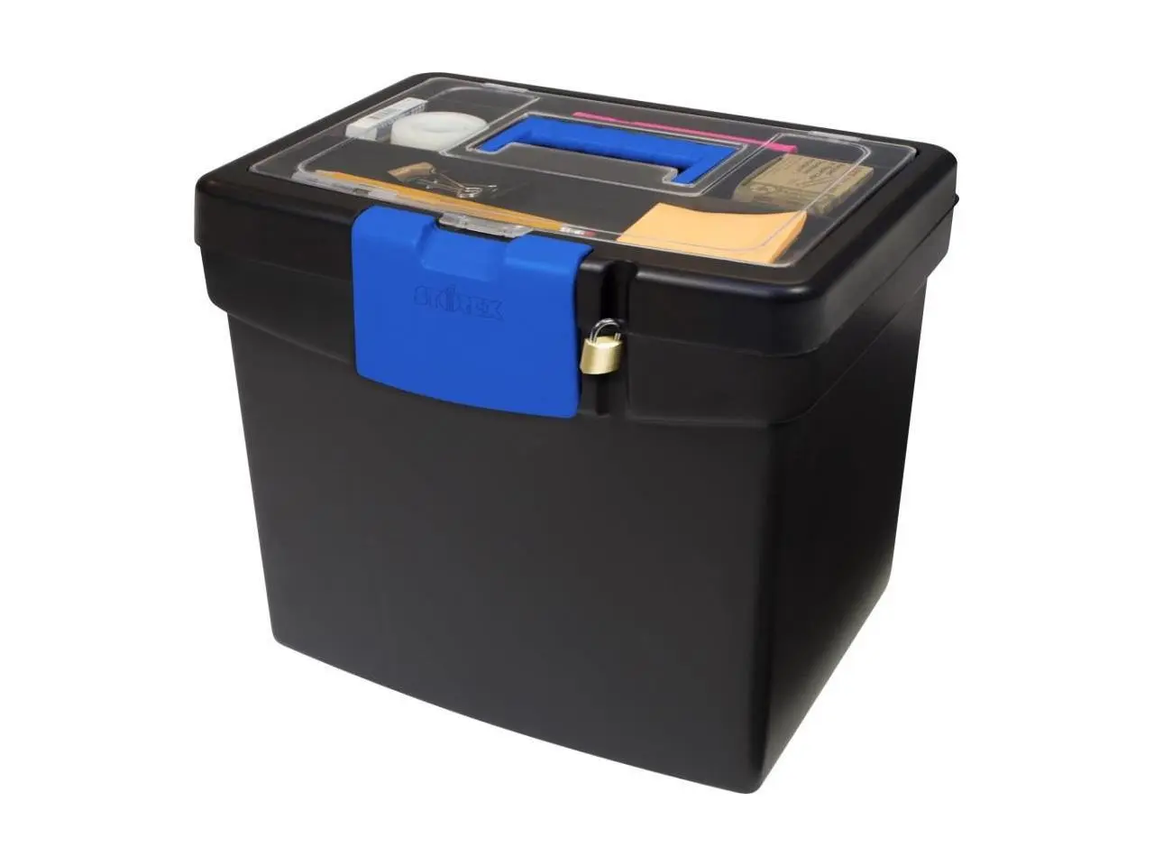 Storex Portable File Box, with XL Storage Lid, Black/Blue Storex Portable File Box, with XL Storage Lid, Black/Blue