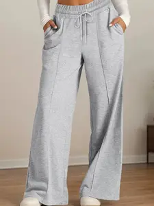Women's High Waist Drawstring Wide Leg Pants, Casual Elastic Waist Long Trousers with Pockets, All Seasons Wearable Home Clothes