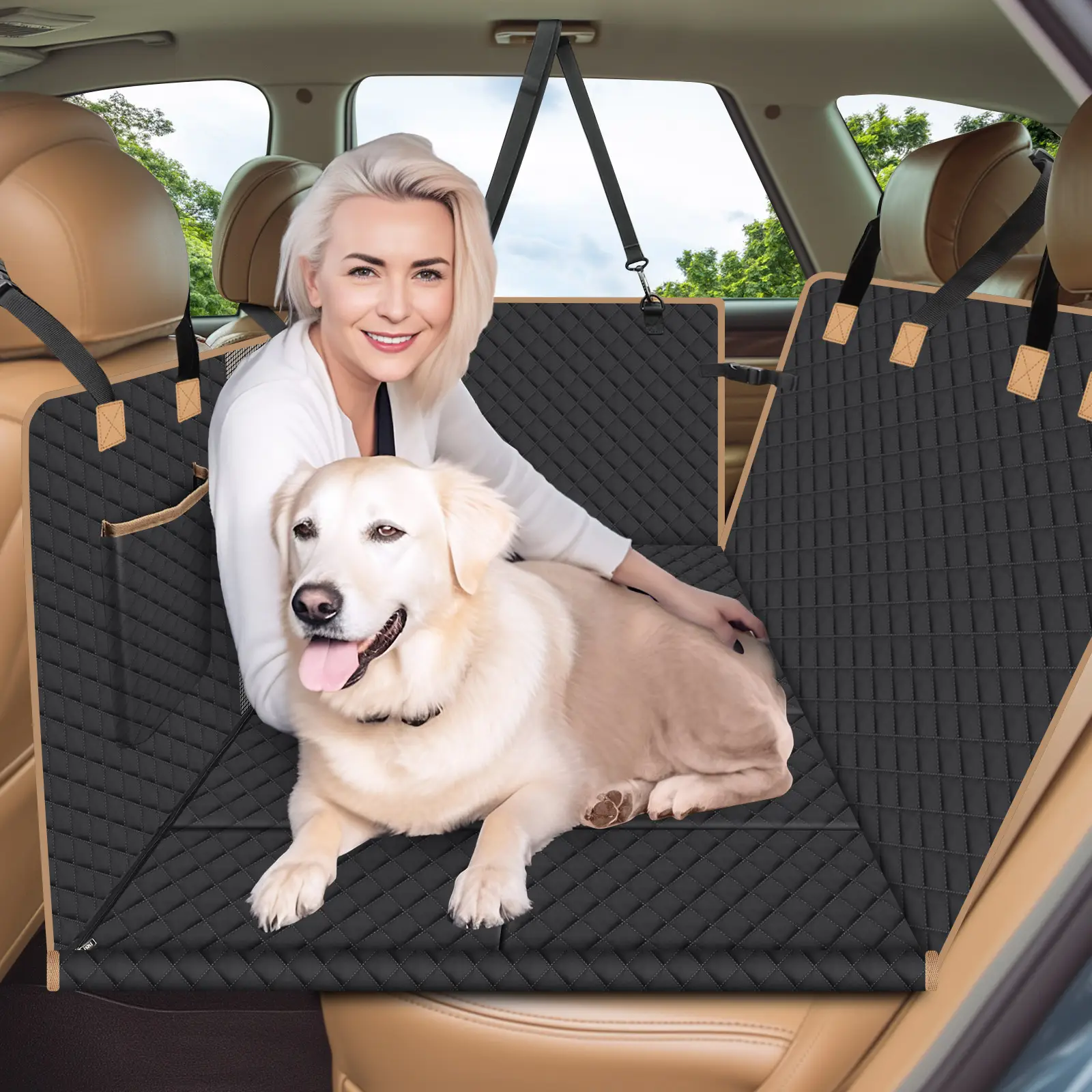 Back Seat Extender for Dogs,Dog Car Seat Cover with Hard Bottom, Waterproof Dog Backseat Cover for Car, Foldable Dog Hammock for Car Travel Accessorie