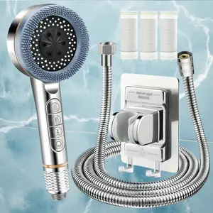 Piano Key Filter Shower Head, 4 Spray Modes, High Pressure Handheld Nozzle, Includes Replacement Filter and Hose, Easy Install Bathroom Shower Set, Showerhead