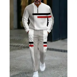 Men's Fashion Casual Suit High-End Gray Geometric Pattern Patchwork Daily Street Long Sleeve Long Pants Suit