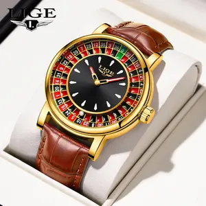 LIGE Casino Roulette Themed Interactive Men's Fashion Watch With Leather Strap Perfect Fathers Day Gift