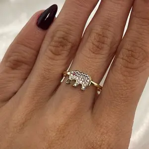 14k Gold Elephant Ring with Cubic Zirconias, Available in Sizes 5-9