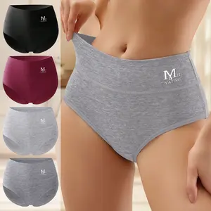 Morelect 4/6/8 pcs premium soft cotton high-rise briefs, lightweight breathable summer panties, stretchy comfortable underwear, women’s trendy letter print panties.