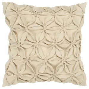 HomeRoots Square Size Down-Filled Throw Pillow, Cotton Cover, Floral Motif, Machine-Stitched Pinwheel Petal Design