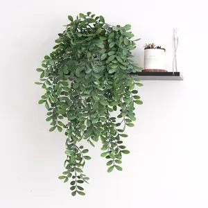 6 pieces of artificial green wall decorations, House Plants Decor, realistic plastic plants, 2-leafed willow branches, vine of green-leaved philodendron, decoration for living room, home decor for office, table, shelf, green ivy wall hanging