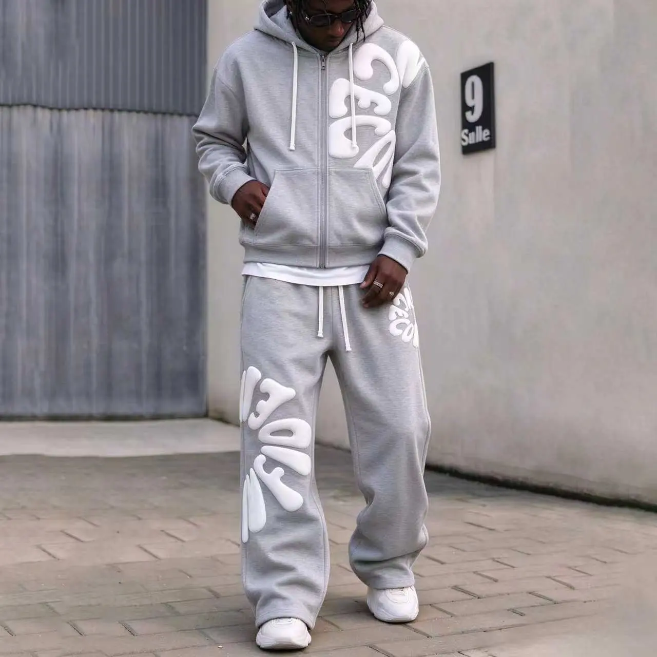 Men's Floral Printed 2-Piece Zip-Up Hoodie & Sweatpants Set - Unisex Loose-Fit Menswear Clothes, Ultra-Soft Breathable, Drawstring Waist, Suitable for Running, Fitness Training