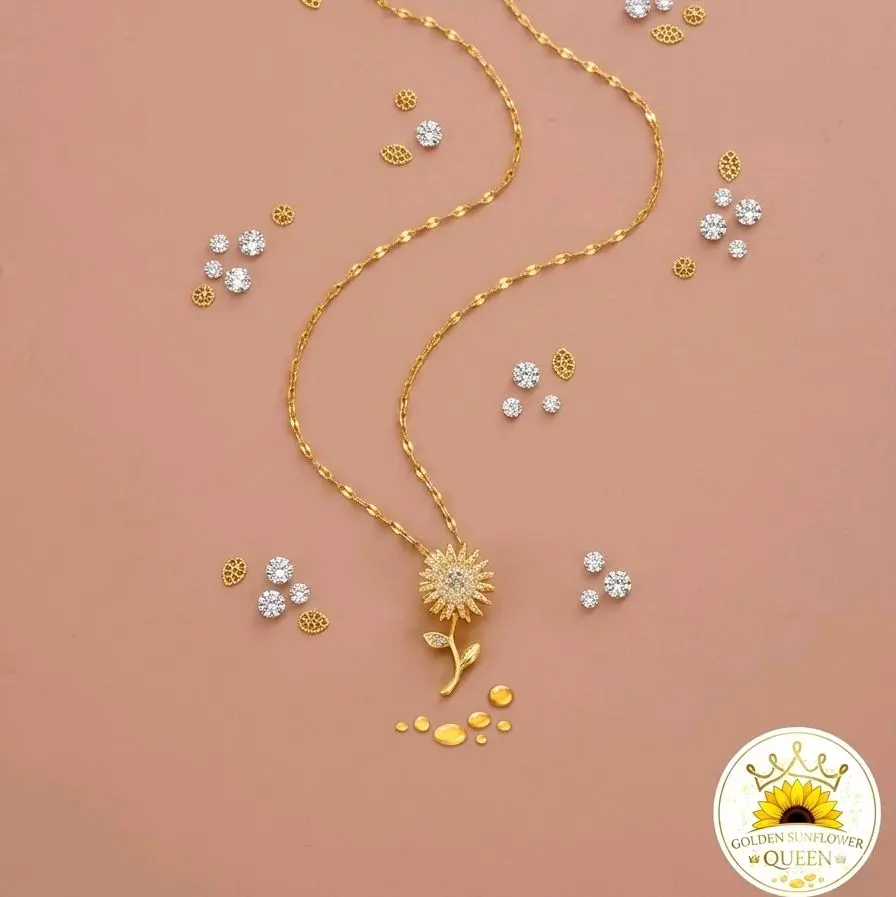 Collar de girasol giratorio. Stainless Steel chapado en oro 14K.