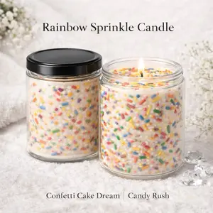 Soft Riot Candle Dessert-Inspired Luxury Confetti Cake Dream Candy Rush Aroma Decor Hand-Poured Clear Glass Jar With Colorful Sprinkle Embeds