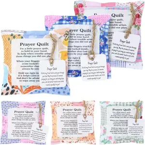 Prayer Quilt with Cross Inside - 6 Pcs Pocket Prayer Quilt Squares, Coloful Flower Mini Prayer Cloth, Gift for Christians, Christmas Appreciation Gifts for Religious Pastor Church