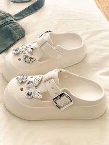 Summer Versatile Casual Women Hole Shoes, Indoor Home Thick Sole Height Increasing Wear-Resistant Closed Toe, Simple Comfortable Footwear, Soft Slippers