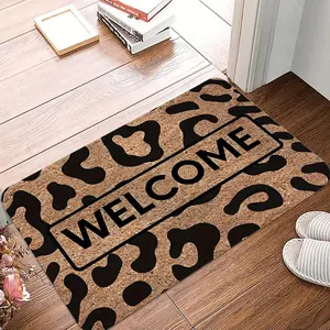 Leopard Print Welcome Door Mat, Non-slip Soft Floor Mat, Decorative Carpet for Home Living Room Bedroom Kitchen, Home Decor