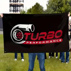 1pc A 3X5 Feet Polyester Printed Flag Featuring Turbo Logo | Creative Design, Four Grommets, Suitable For Car And Both Indoor And Outdoor Decoration, Grommet Color Is Random