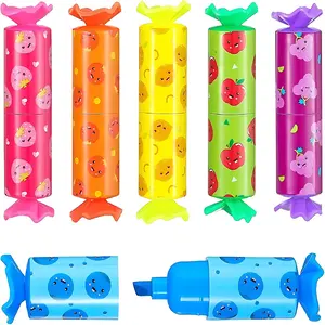 Cartoon Pattern Candy Shaped Highlighter Pen (6 Counts), Cute Candy Design, Cute Chisel Tip Marker Pen, Highlighter Pen for Drawing Poster Diary Greeting Card, School Office Supplies