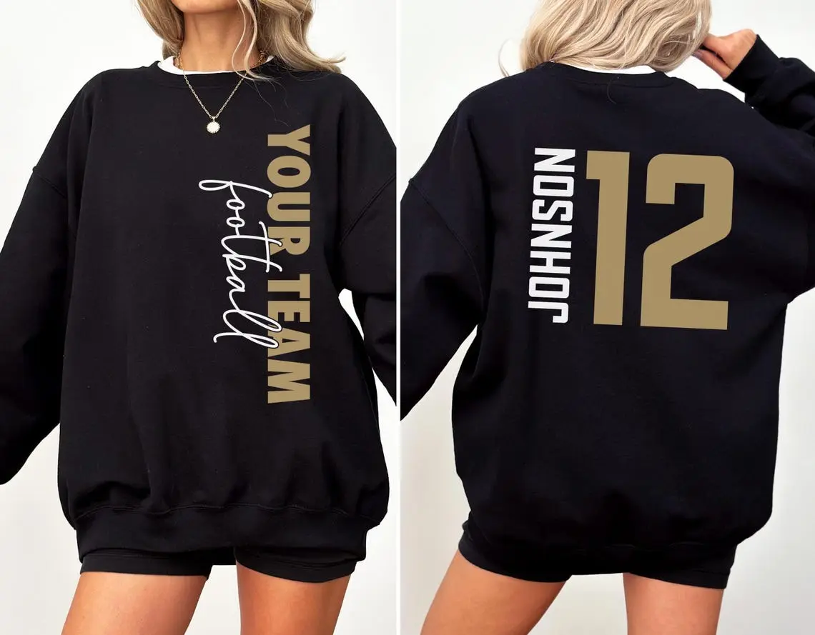 Custom Football Sweatshirt, Personalized Team Name & Player Number Jersey Shirt, Game Day Pullover Hoodie, Football Mom Fan Gift, Football Mama Shirt