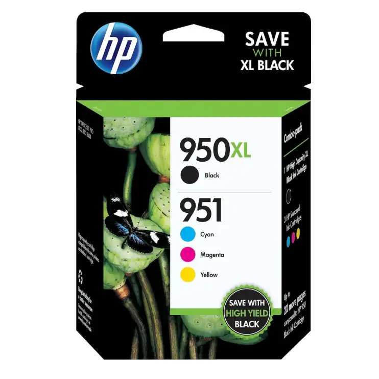 HP 950XL 951 Ink Cartridges 4-Pack, Black Cyan Magenta Yellow, C2P01FN#140, Genuine HP Replacement Ink for Compatible HP OfficeJet Pro Printers, Reliable Color Printing for Home, Office, School & Business Documents