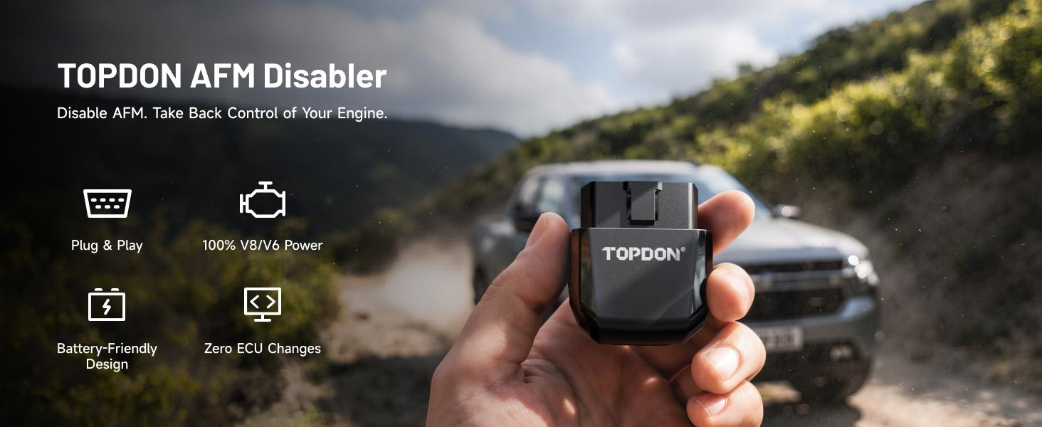 TOPDON AFM/DFM Disabler No Tuning Required, OBD2 Plug & Play with NFC & LED, Fits Silverado Sierra Tahoe Suburban Yukon Escalade, AFM DFM Active Fuel Management Disabler