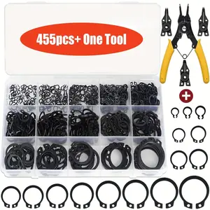 C Type Circlip Retaining Ring Shaft Stopper Combination Set, 15 Sizes Of Retaining Rings & Circlip Pliers Tools, Widely Used in Metallurgy Building Materials Multi-scenario