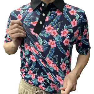 Men's  Menswear  1986 Vibrant Red Floral 4-way stretch quick-dry  men  golf shirt polo collar UPF 30+ fit  Polyester Clothes Fabric Classic Embroidery