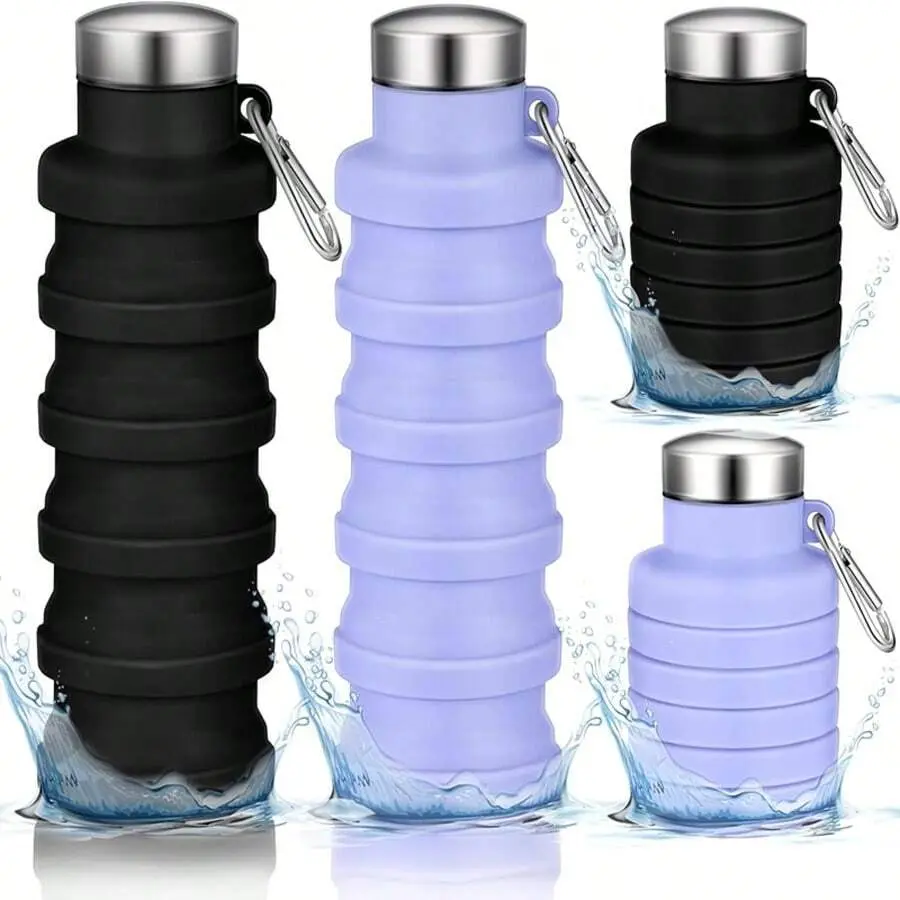 Foldable Water Bottle, Leak-Proof Collapsible Reusable Water Bottle with Carabiner, Summer Cool Water Bottle Portable Sports Water Bottle Suitable for Travel Sports Gym Hiking Camping Cycling