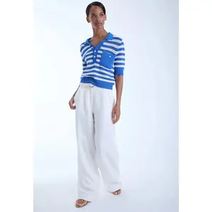 Karina Grimaldi Jasmine Knit Striped Shirt in Cobalt