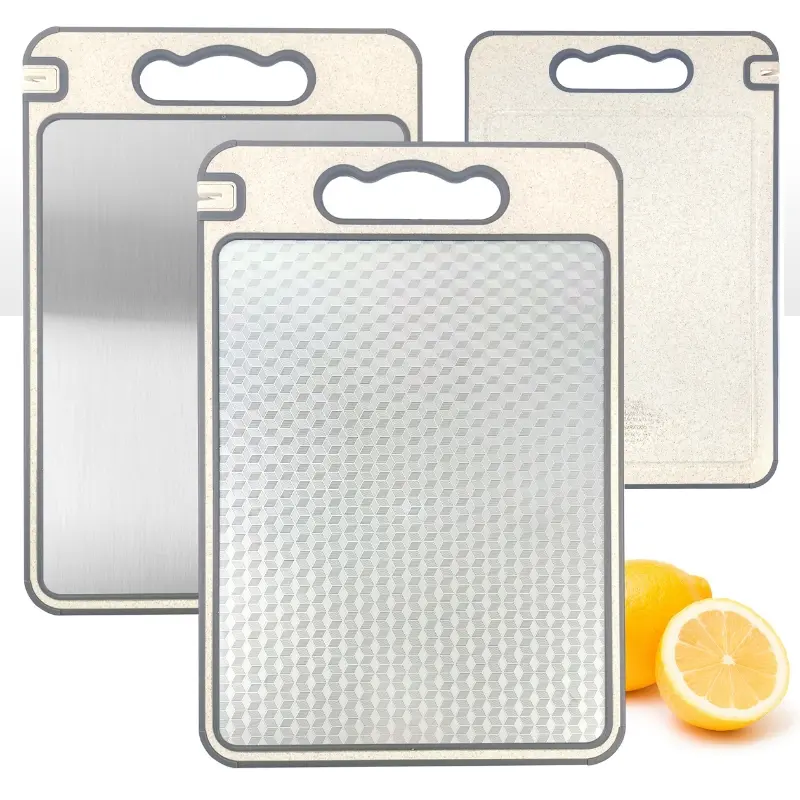 Stainless Steel Cutting Board, Double-Sided Meat Chopping Board, 14.37 X 9.84 Inches, Dishwasher Safe, Durable Kitchen Accessory