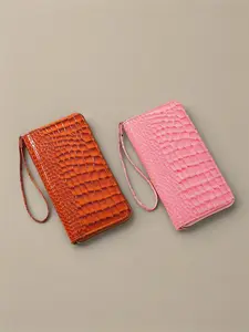 Long crocodile-patterned zippered wallet for women, stone-patterned multi-compartment handbag