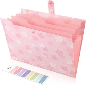Expandable File Folder – SKYDUE 5 Pocket Accordion Organizer for Letter Size Documents, Receipts & Paper Storage (Pink)