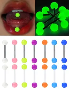 Glowing Tongue Rings Set, Stainless Steel Barbell Jewelry, Side Labret Jewelry, Size 12-18mm, Perfect for Parties & Dancing, Thanksgiving Gift Idea