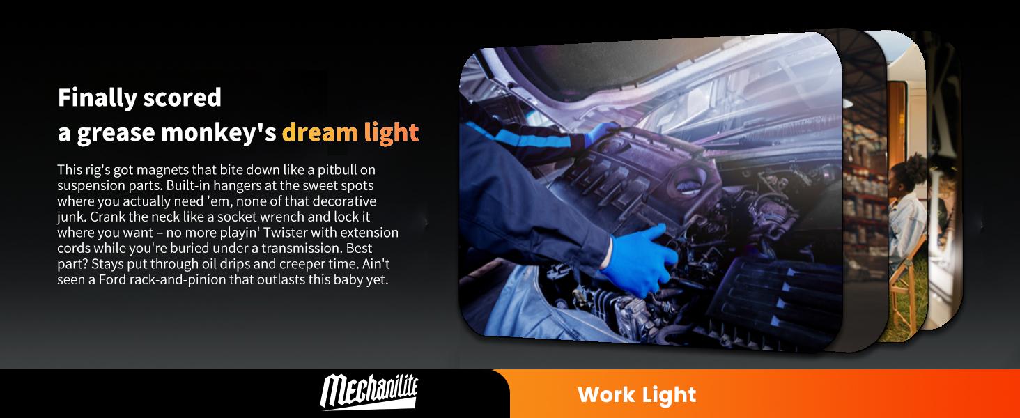 2 PCS Under Hood Work Light Bar, 3000LM LED Magnetic Light Bar with Hooks, 5200mAh Cordless Rechargeable Hood Light, Single Pack, Ideal for Mechanic, Car Repair & Garage Use