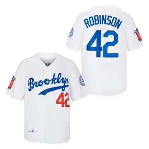 Men's 42 number baseball jersey Robinson Blue White Baseball clothing breathable button closure high quality summer fall blue baseball jersey baseball jersey
