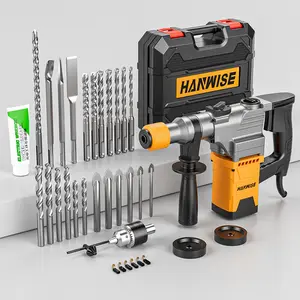 HANWISE 1200W Rotary Hammer Drill, Concrete Rope Rotary Hammer, Multi-function Electric Impact Drill, 1-1/4-inch SDS Plus Electric Drill, Heavy-duty Electric Breaker/Concrete Breaker, Electric Rock Drill With 6 Different Concrete Drill Bits