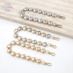 Metal Heart Shaped Bag Chain, Handbag Handle Strap Replacement, Gold & Silver Heart Chain for Handbags, Purses & Phone Charms